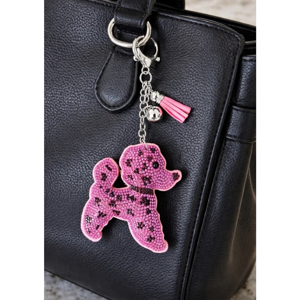 Rhinestone Pink Dog Bag Charm Key Chain New